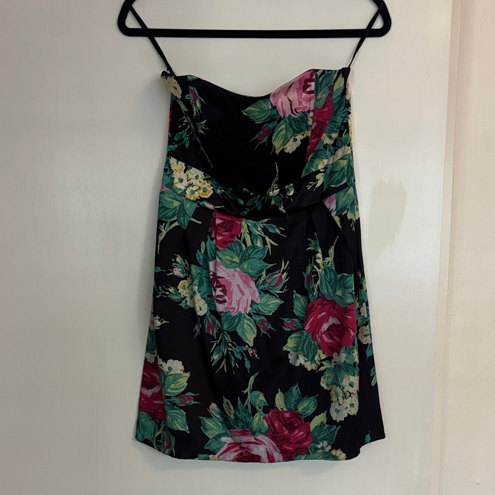 Strapless Floral Dress with Red and Green Accents
